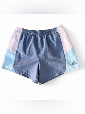 Vintage adidas Women's Blue Shorts with Pink & Light Blue Panels